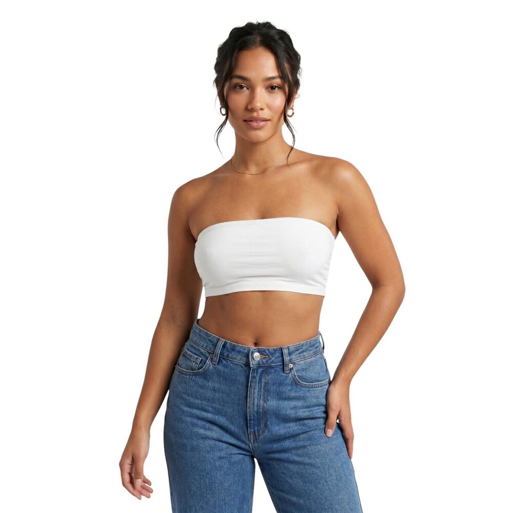 Naked Wardrobe White Bandeau Top Size MED